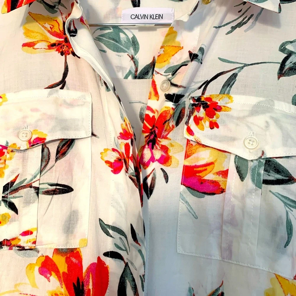 Calvin Klein Floral Sun Dress Timeless Cotton Short Sleeve  Sz 2 NEW - Picture 6 of 6